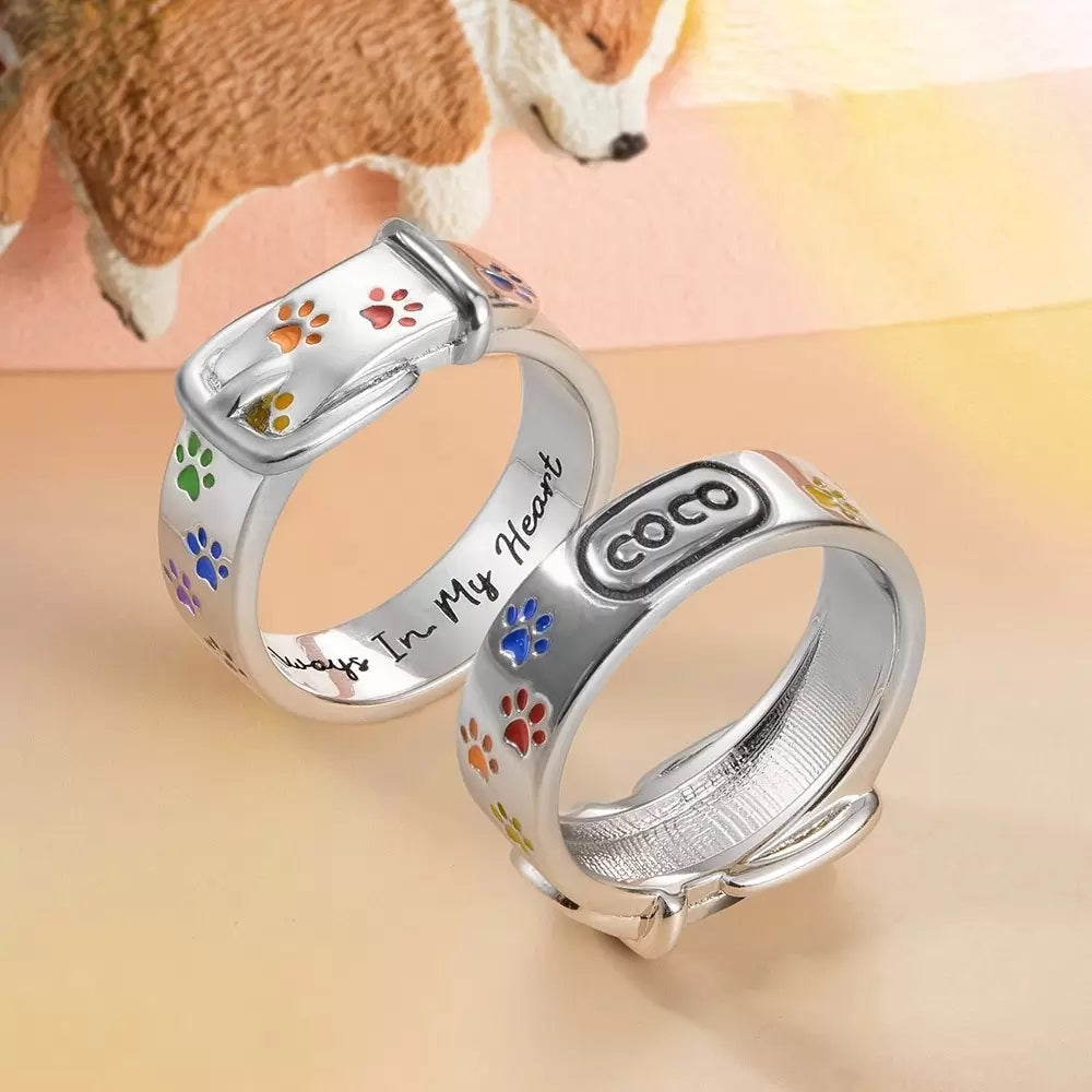 Engraved Rainbow Pet Collar Ring