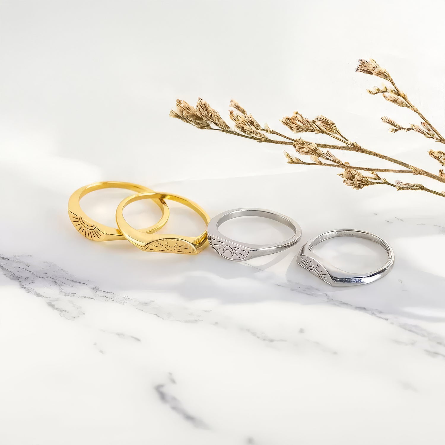 Sun and Moon Ring Set
