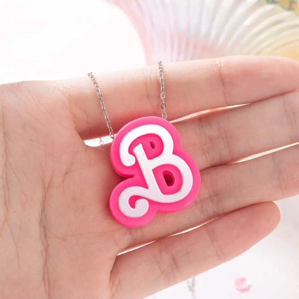 Pink 3D Initial Name Necklace