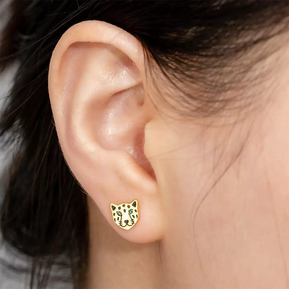 Leopard Face Stud Earrings