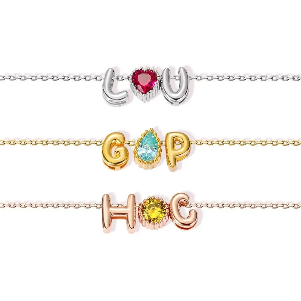 3D Balloon Initial Necklace with Personalised Birthstone - United Bracelets