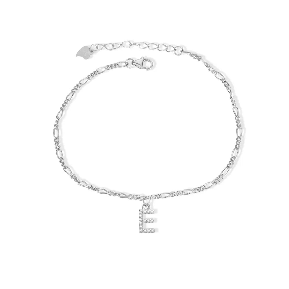 Sparkling Initial Anklet in Sterling Silver