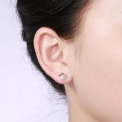 Square Gemstone Earrings in Sterling Silver