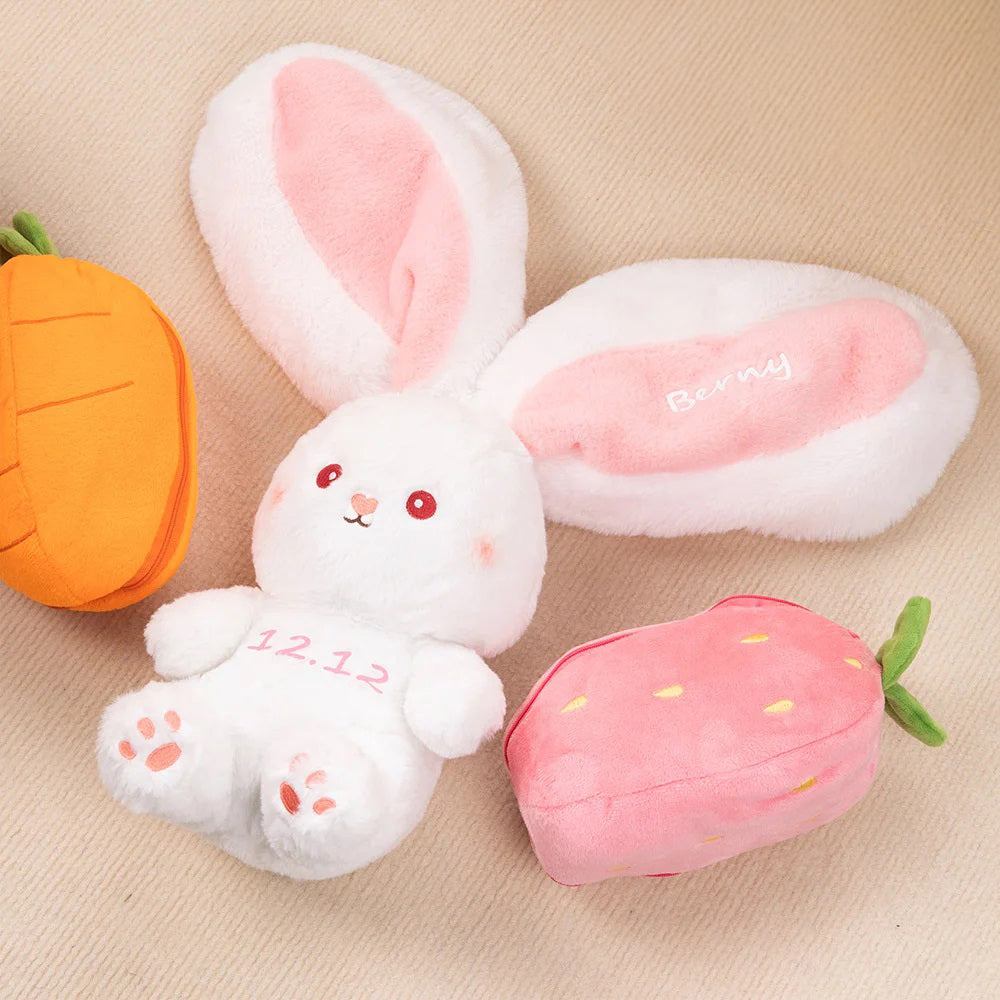 Personalised Reversible Strawberry &amp; Carrot Plush Bunny