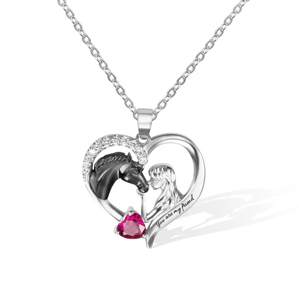 Personalised Horse &amp; Girl Heart Necklace