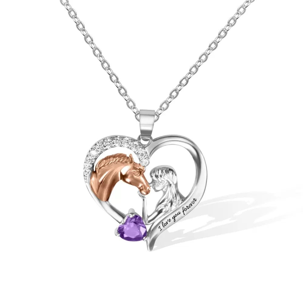 Personalised Horse &amp; Girl Heart Necklace