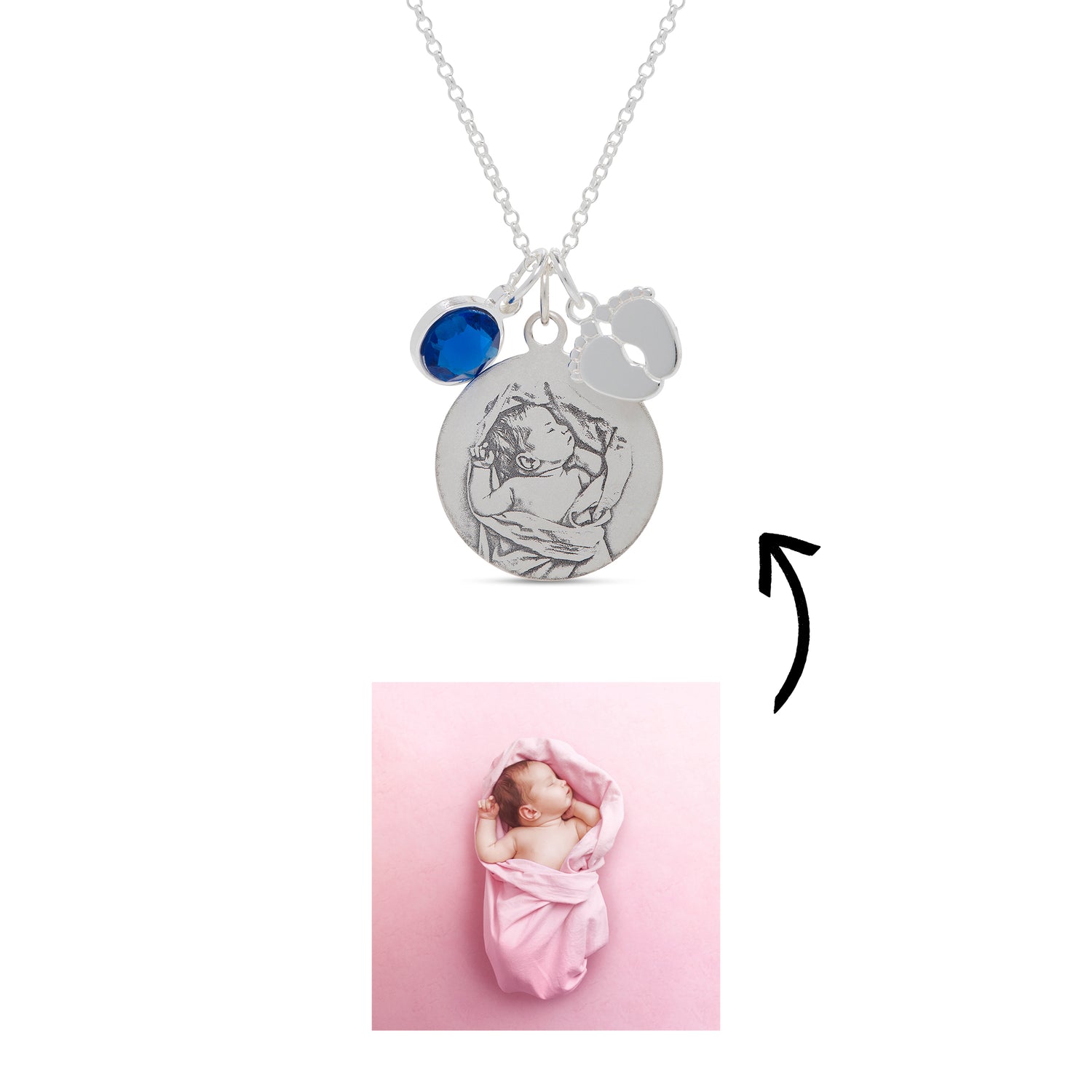 Photo Engraved Baby Feet Necklace