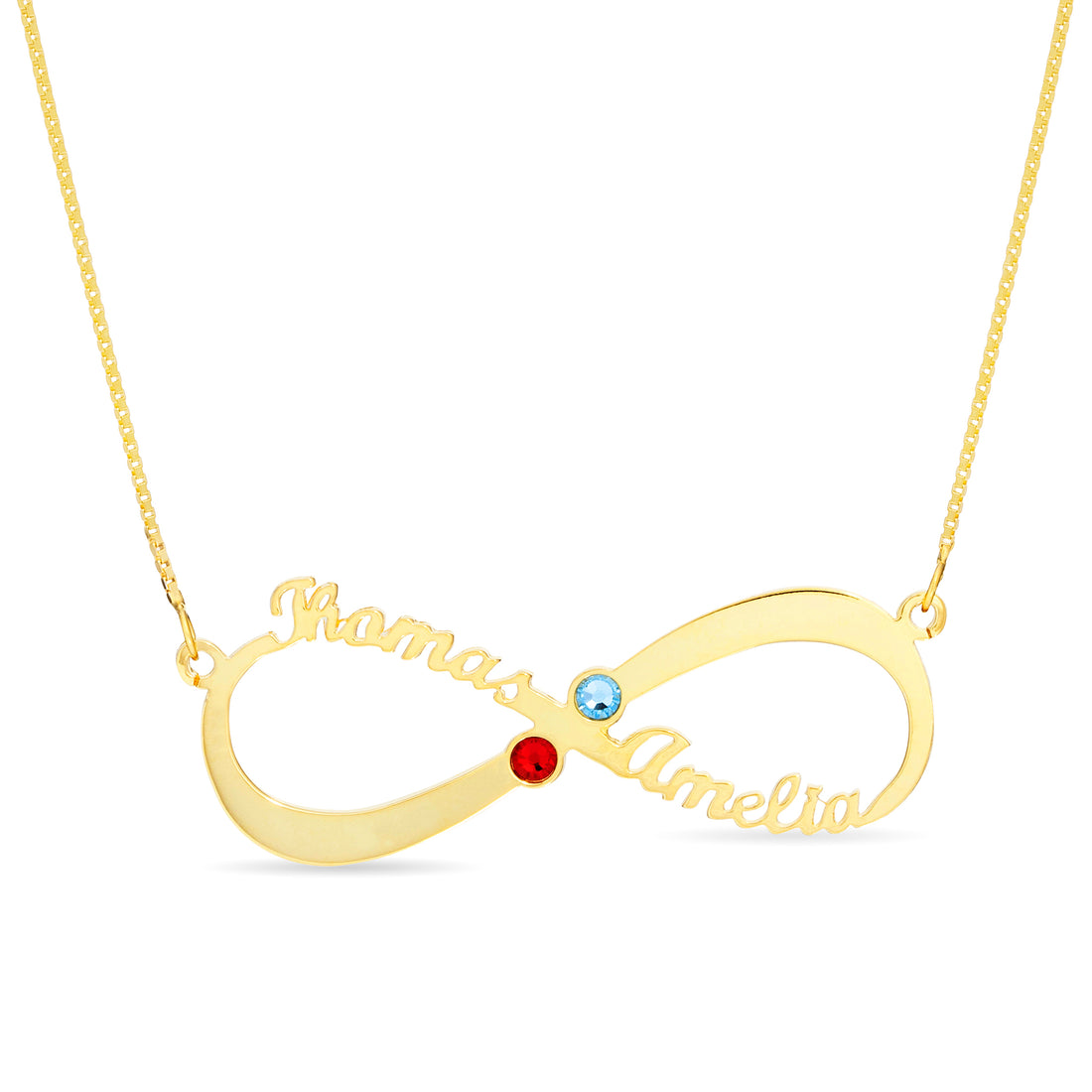 Birthstone Infinity Name Necklace - 2 Names