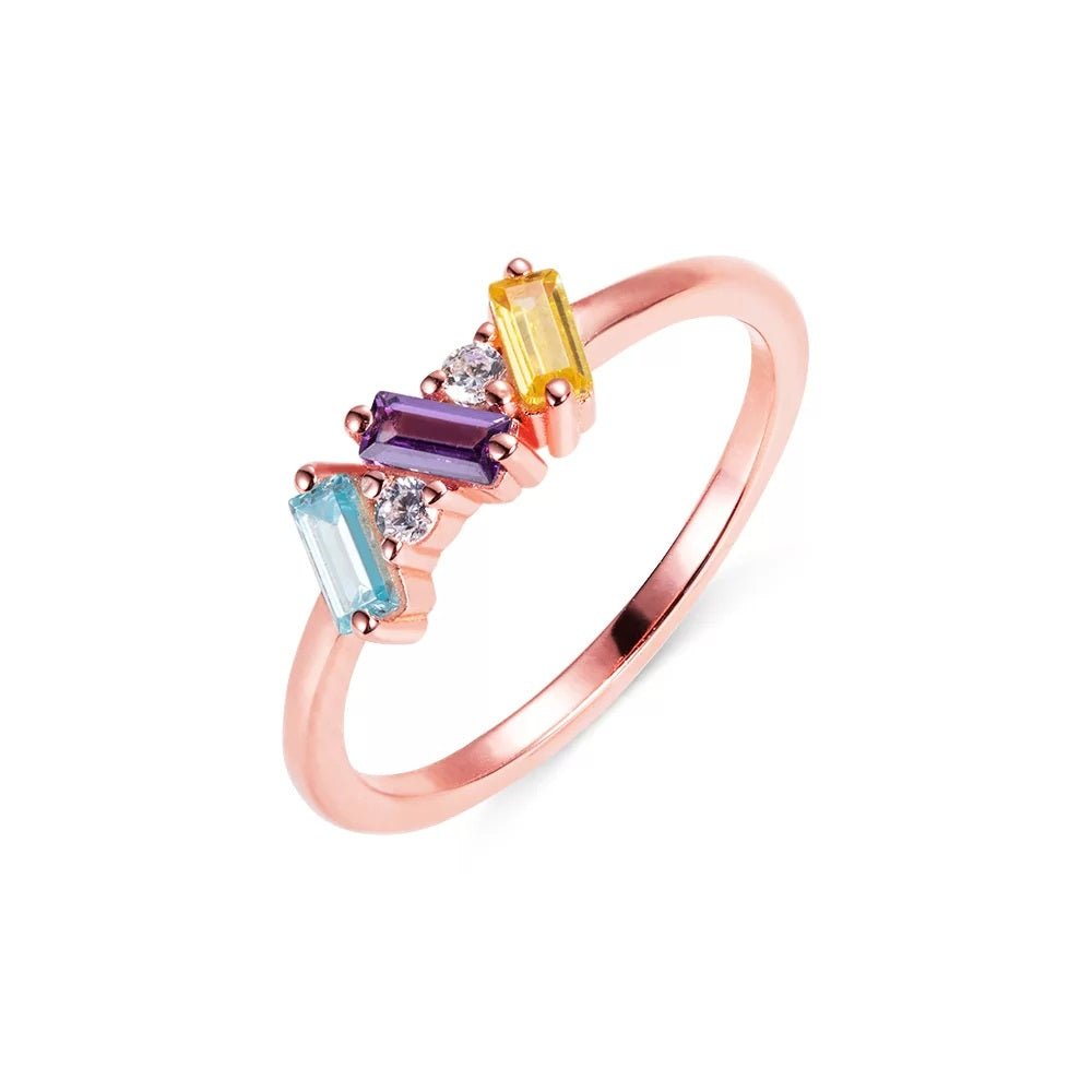 Baguette Birthstone Ring with Accents - United Bracelets