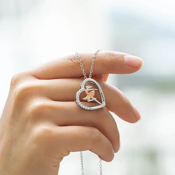 Ballet Dancer &amp; Heart Pendant Necklace with Personalised Name - United Bracelets