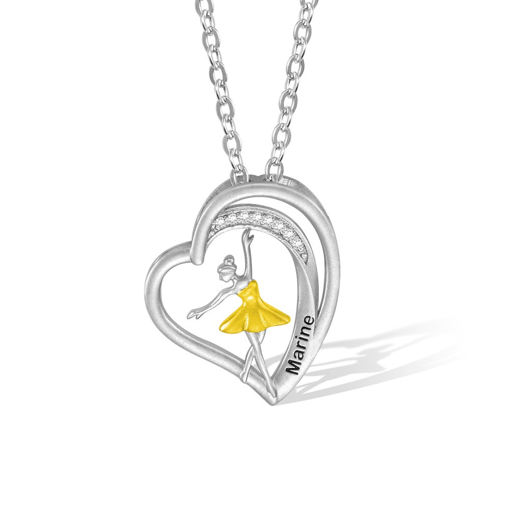 Ballet Dancer &amp; Heart Pendant Necklace with Personalised Name - United Bracelets