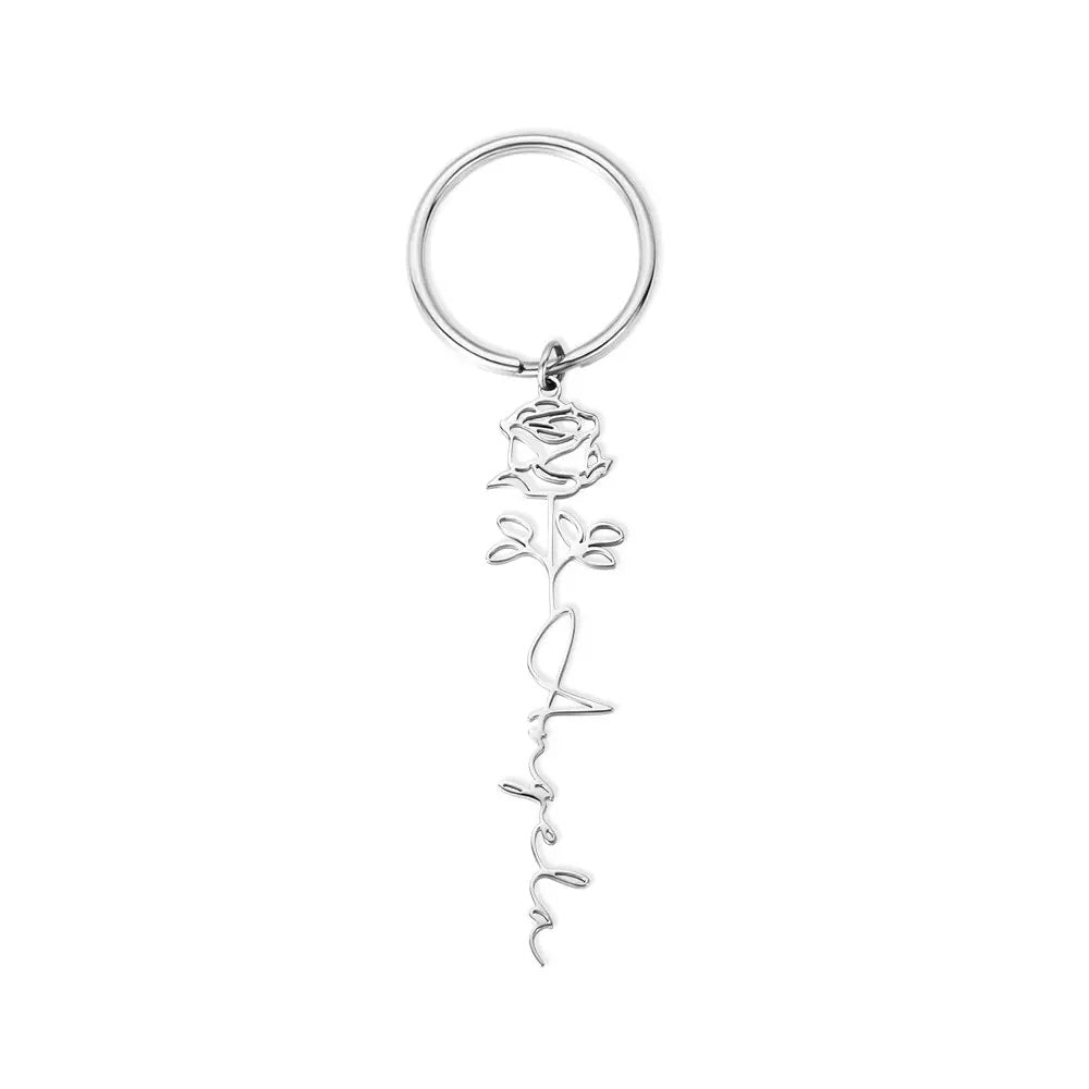 Birth Flower Keychain with Custom Name - United Bracelets