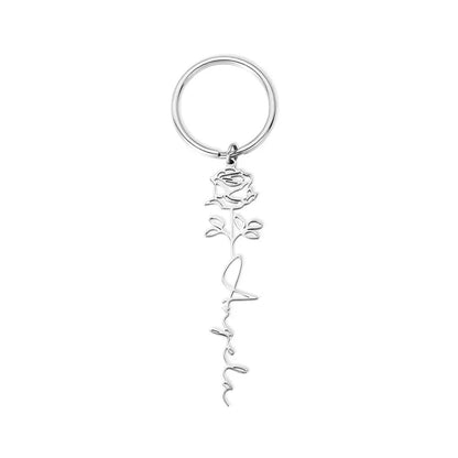 Birth Flower Keychain with Custom Name - United Bracelets