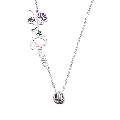 Birth Flower Name Necklace with Zodiac Sign - United Bracelets