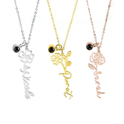 Birth Flower Projection Name Necklace - United Bracelets