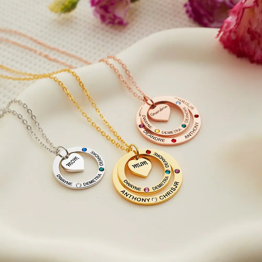 Circle of Love Name Necklace with Custom Birthstones - United Bracelets