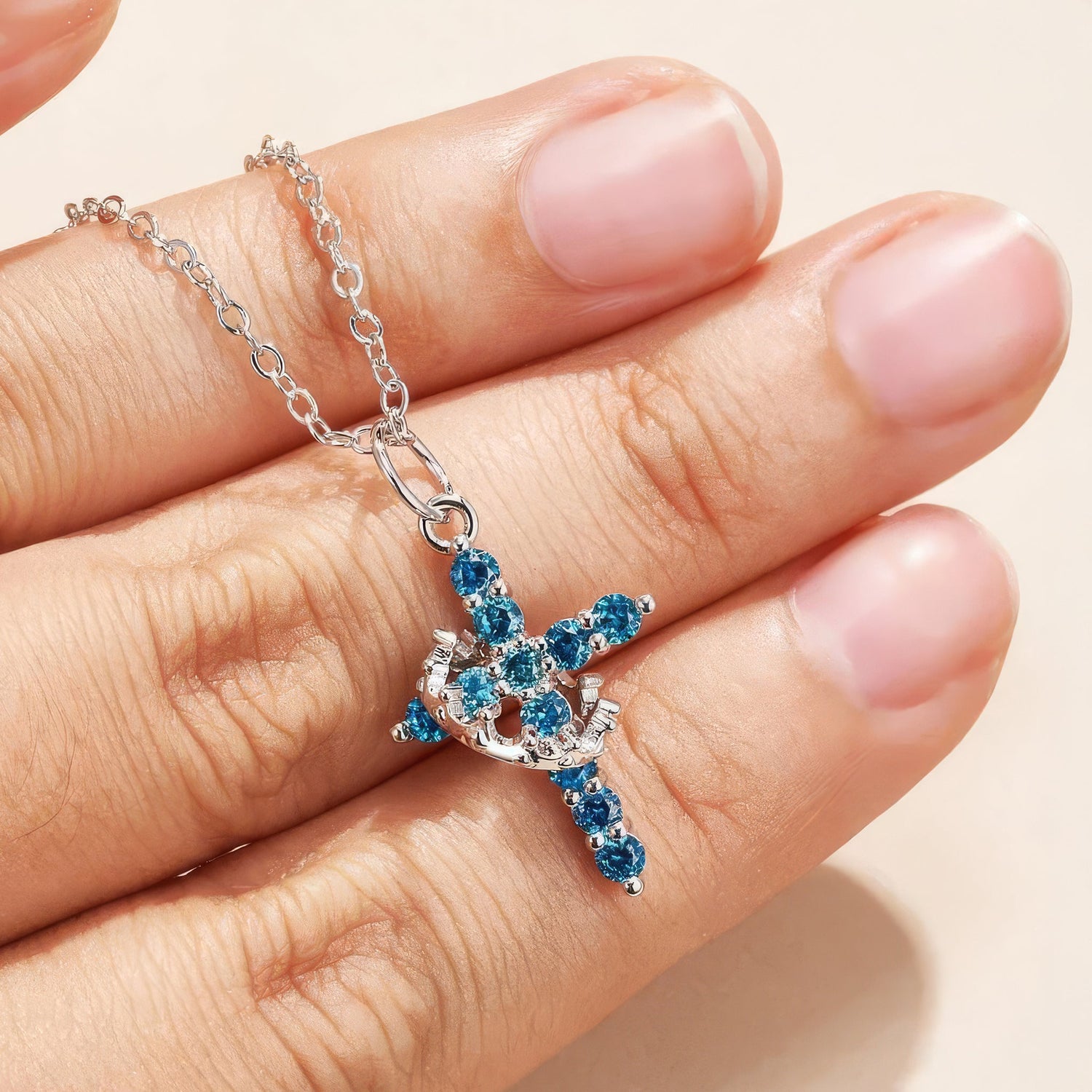 Cross & Crown Birthstone Necklace - United Bracelets