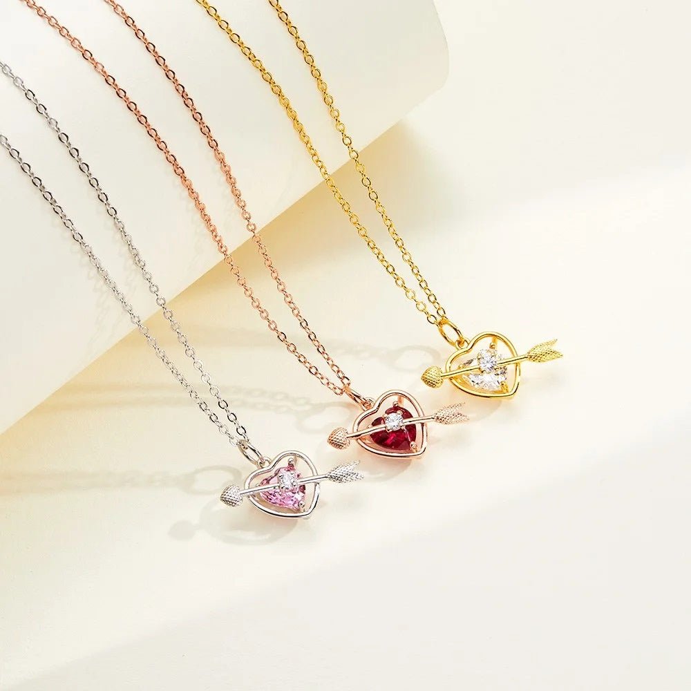 Cupid Arrow &amp; Heart Necklace with Personalised Birthstone - United Bracelets