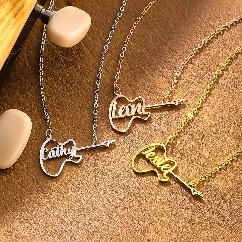 Electric Guitar Necklace with Custom Name - United Bracelets