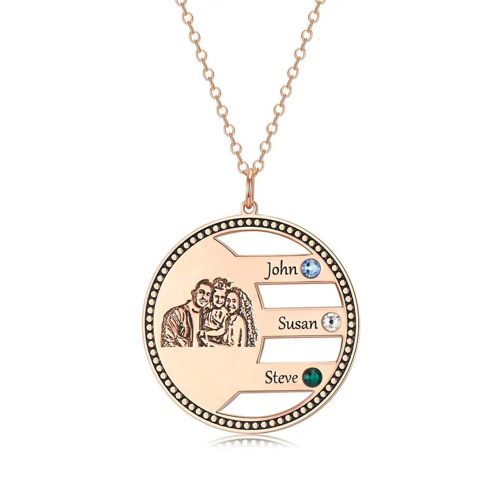 Engraved Family Portrait Necklace with Birthstones - United Bracelets