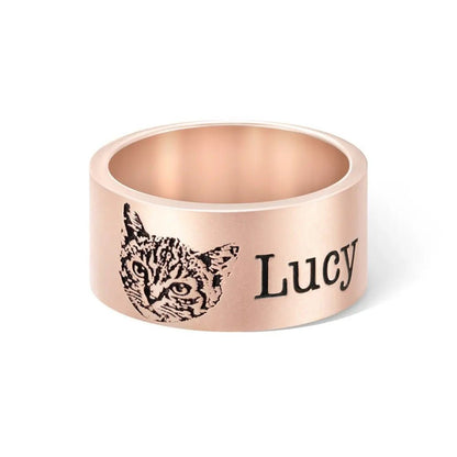 Engraved Pet Portrait Ring with Custom Name - United Bracelets