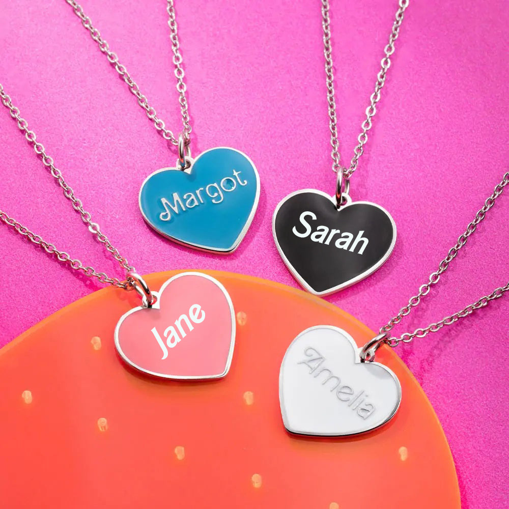 Engraved Heart Pendant with Cold Enamel