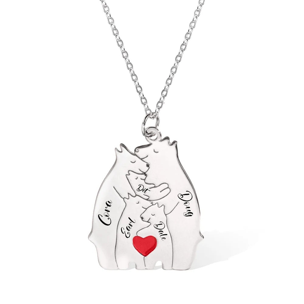 Family Bear Puzzle Necklace with Personalised Names - United Bracelets