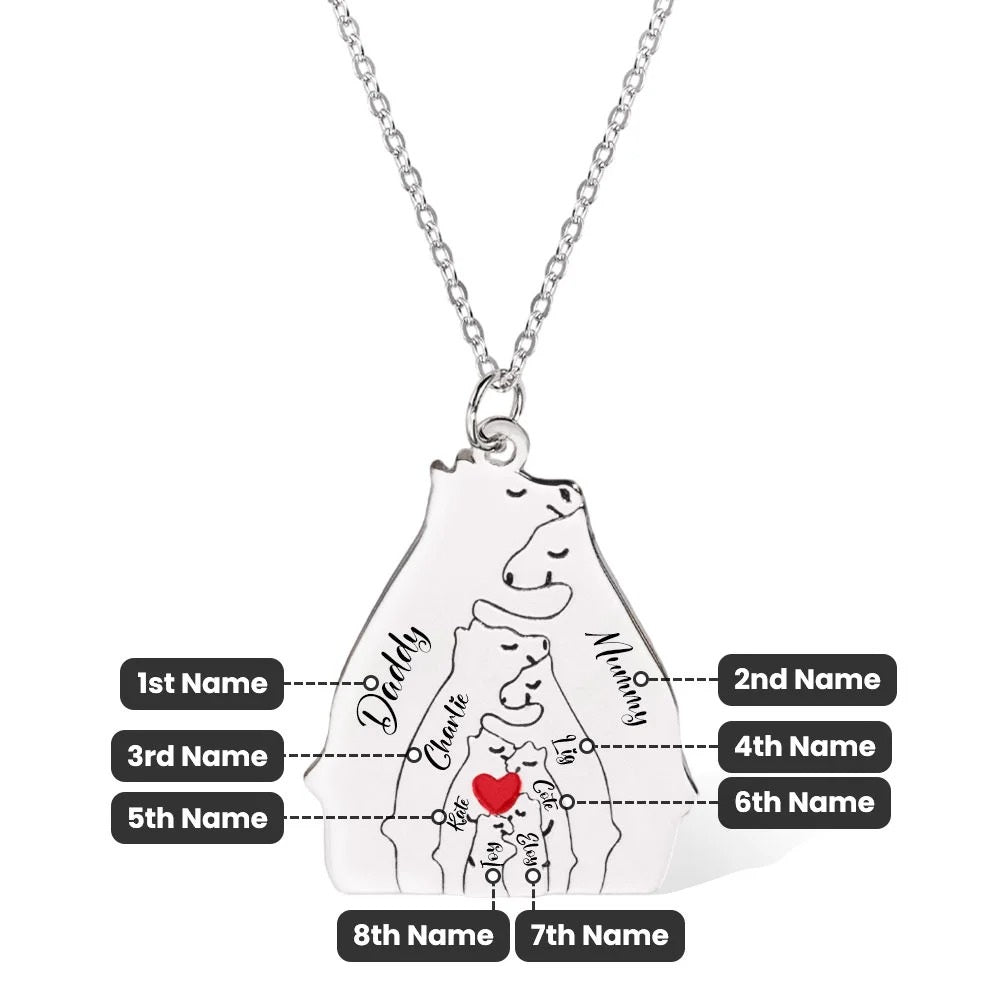 Family Bear Puzzle Necklace with Personalised Names - United Bracelets