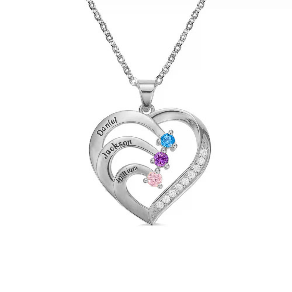 Heart Pendant Necklace with Custom Birthstones - United Bracelets