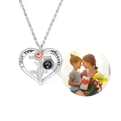 Heart Projection Necklace with Two Tone Rose &amp; Cross - United Bracelets