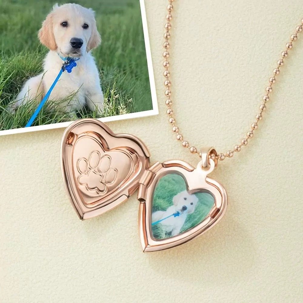 Heart Shaped Photo Locket with Paw Print - United Bracelets