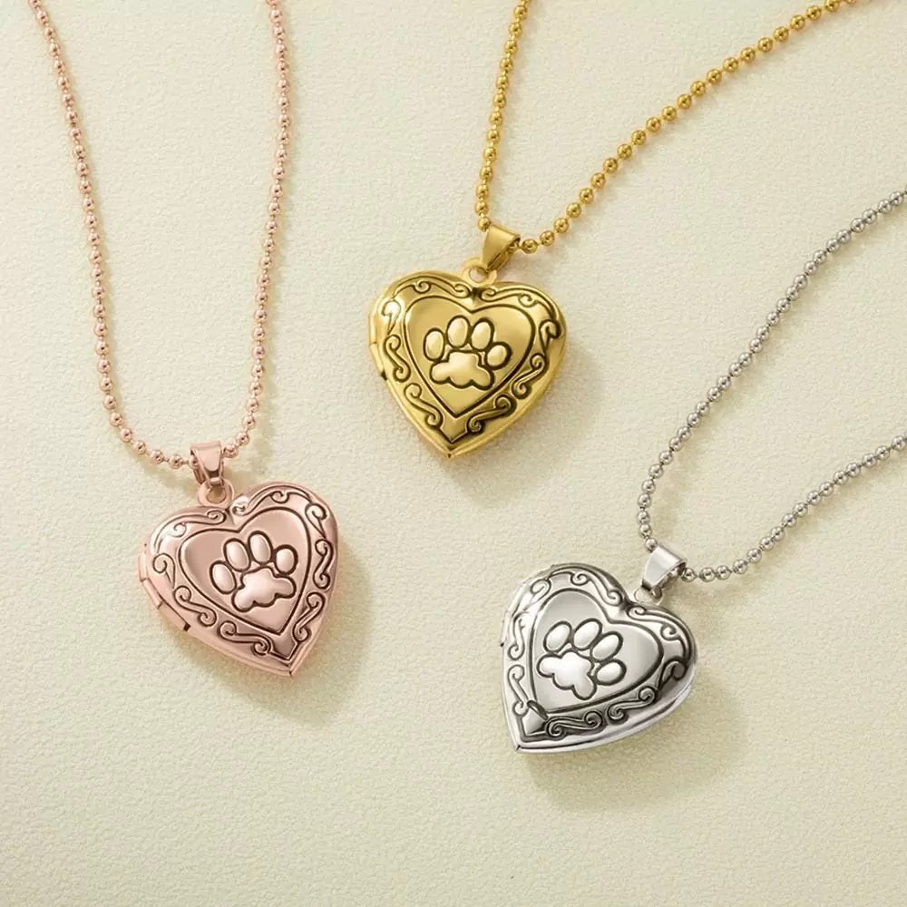 Heart Shaped Photo Locket with Paw Print - United Bracelets