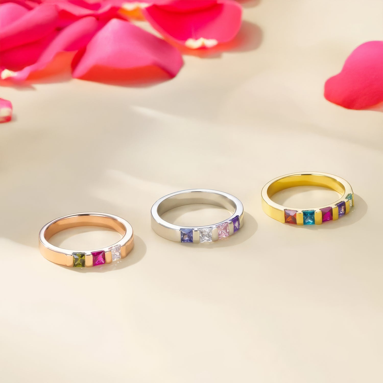 Mothers Princess Cut Birthstone Ring