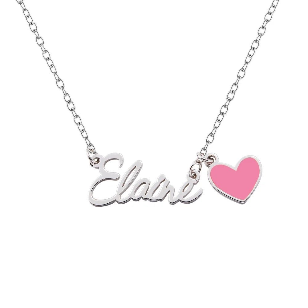 Name Necklace with Pink Heart - United Bracelets