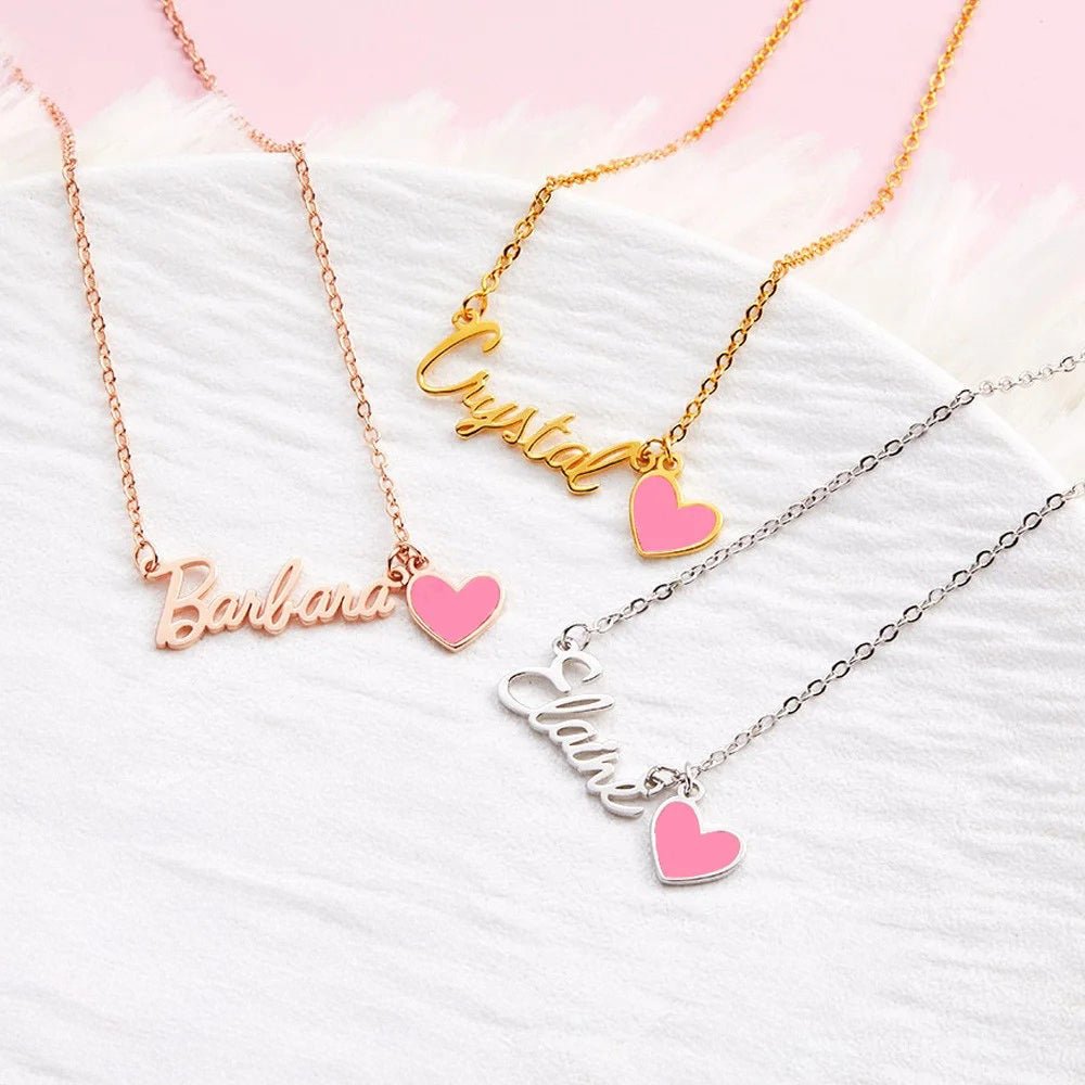 Name Necklace with Pink Heart - United Bracelets