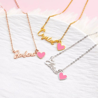 Name Necklace with Pink Heart - United Bracelets