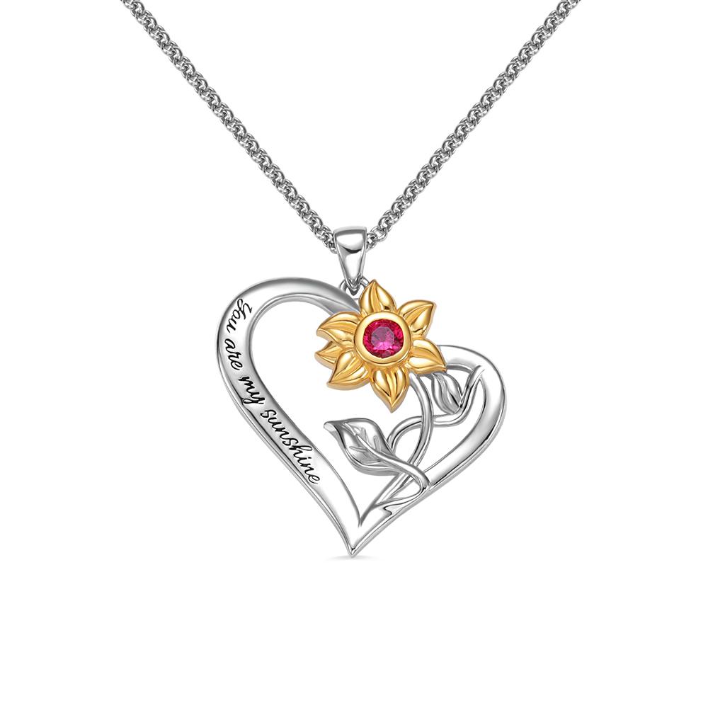 Two Tone Birthstone Sunflower Necklace