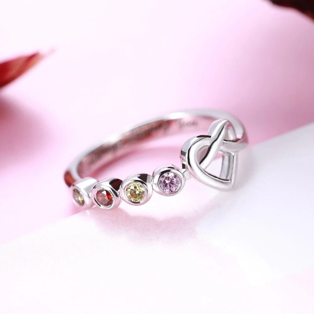 Personalised Birthstone Heart Ring - United Bracelets