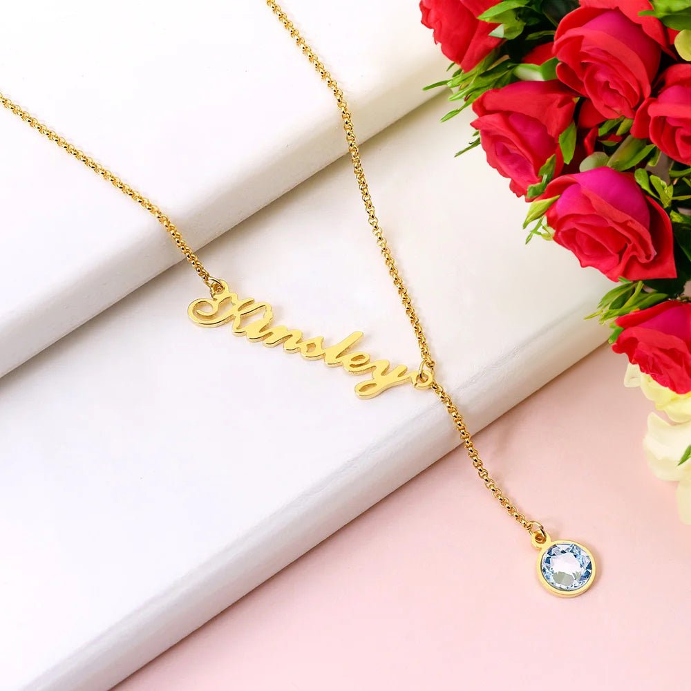 Personalised Birthstone Y Name Necklace - United Bracelets