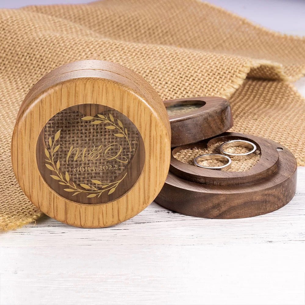 Personalised Wooden Wedding Ring Box - United Bracelets