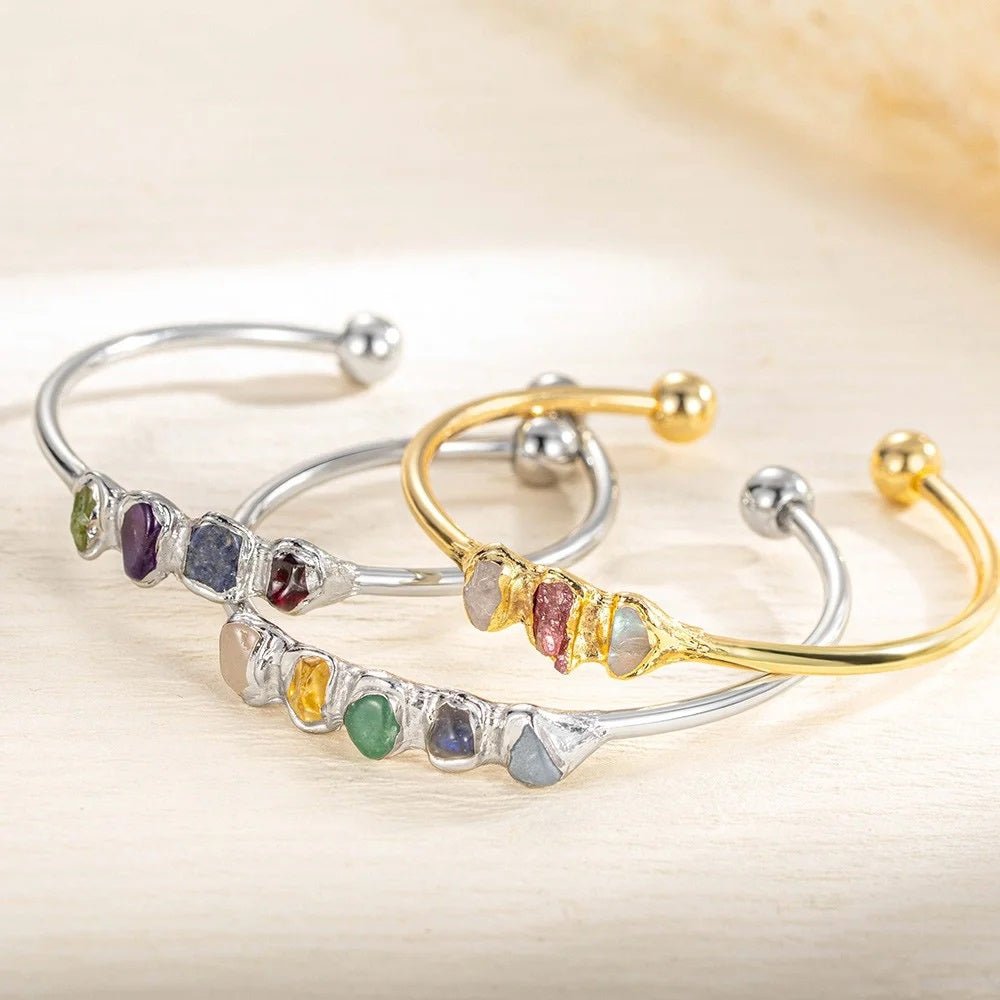 Raw Crystal Cuff with Custom Birthstones - United Bracelets