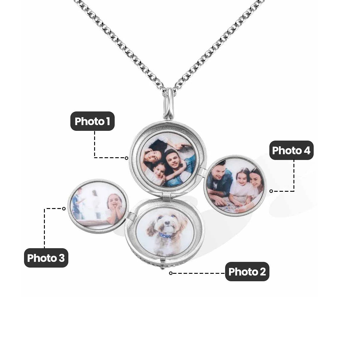 Round Photo Memorial Locket with 4 Photos - United Bracelets