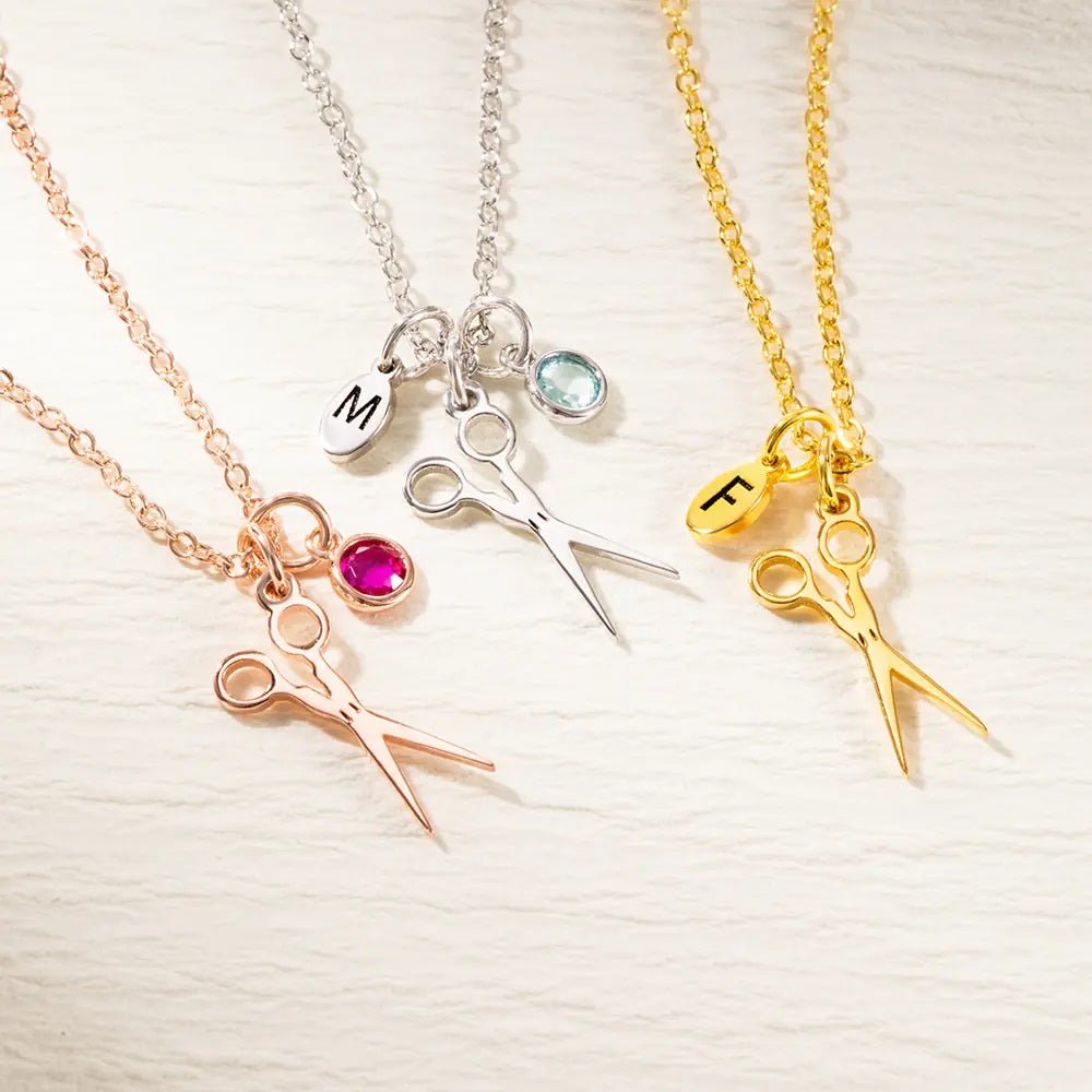 Scissor Pendant Necklace with Personalised Birthstone &amp; Initial - United Bracelets