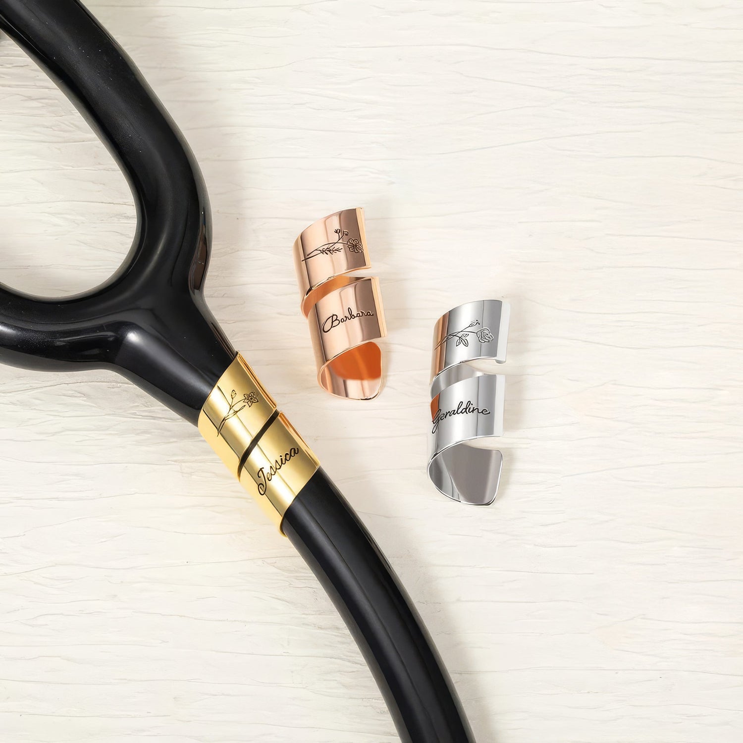 Stethoscope ID Tag with Engraved Birth Flower - United Bracelets