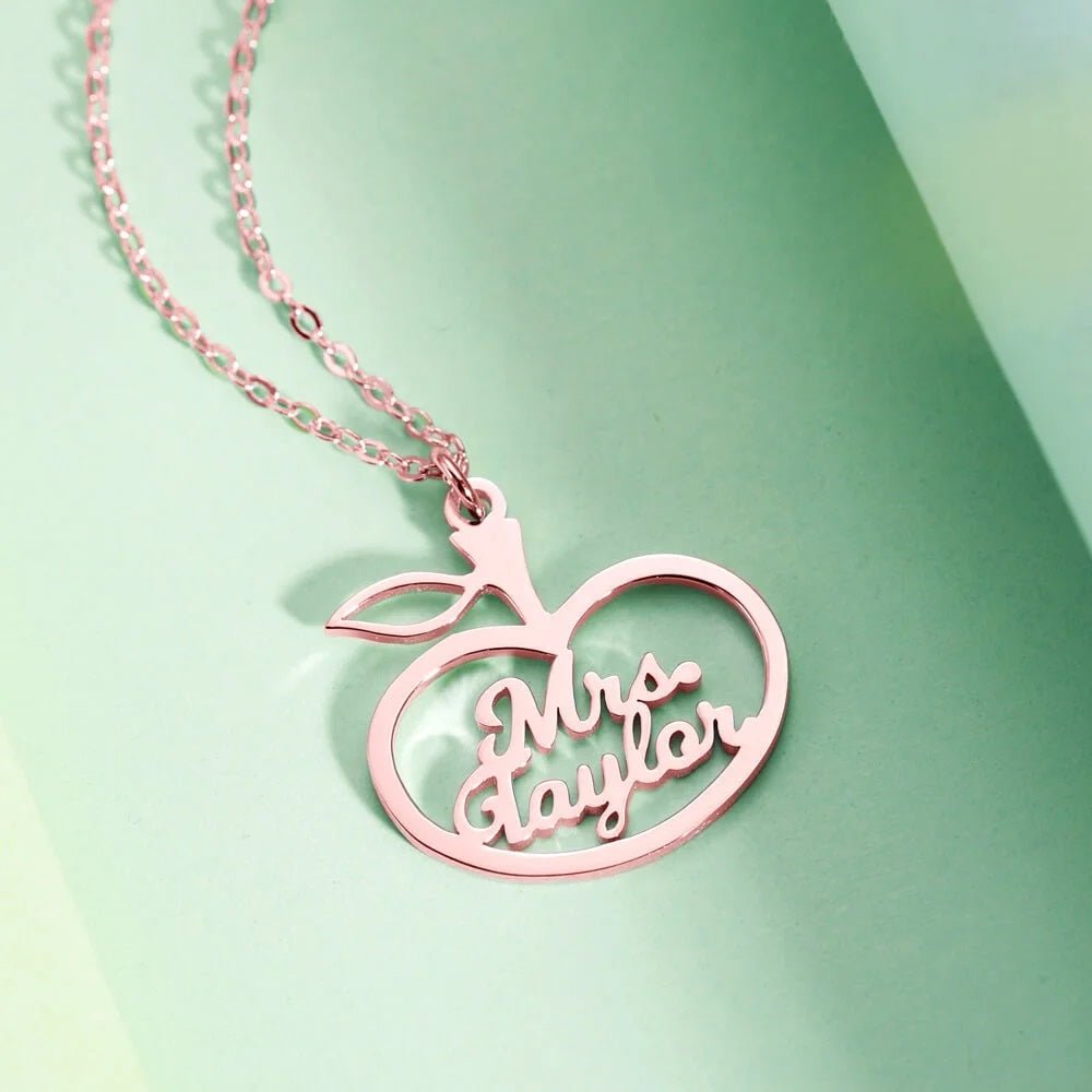 Teacher Necklace with Apple Design &amp; Custom Name - United Bracelets