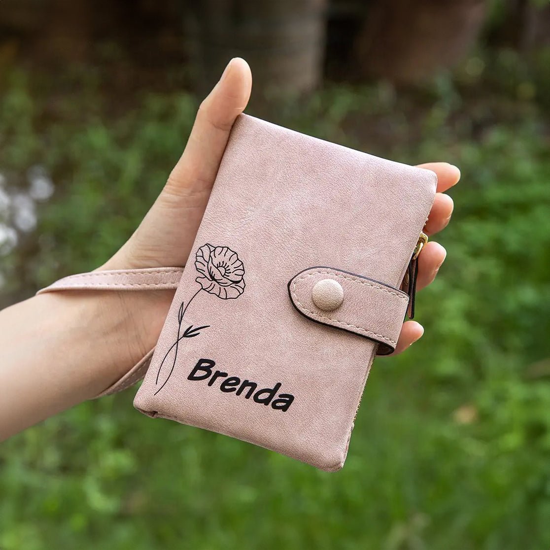 Tri - Fold Wallet with Personalised Birth Flower &amp; Name - United Bracelets