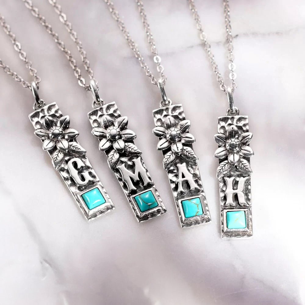 Turquoise Vertical Bar Necklace with Personalised Initial - United Bracelets