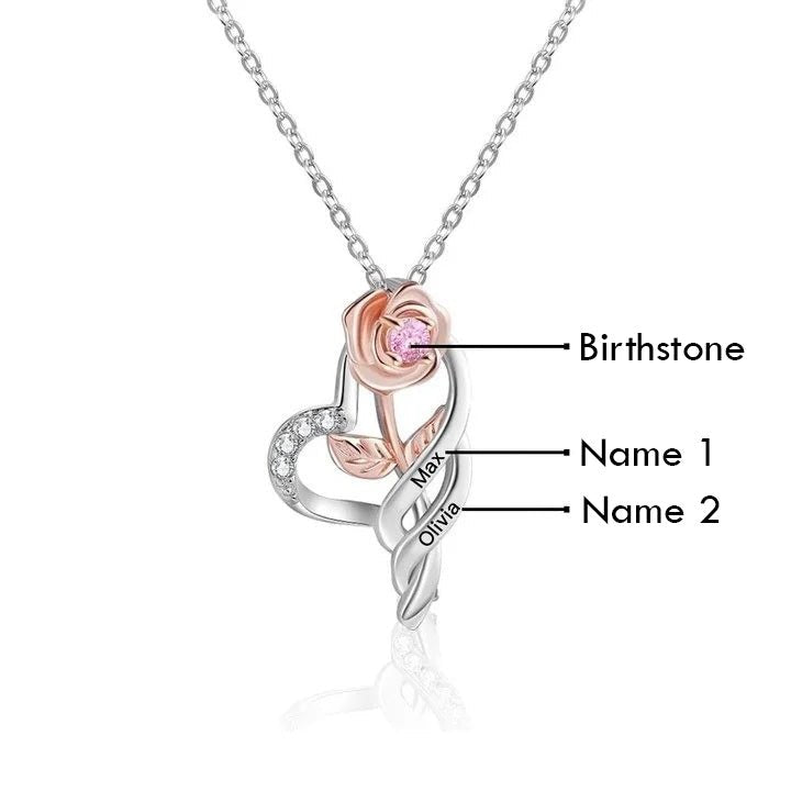 Two Tone Birthstone Rose Necklace with 1 to 3 Names - United Bracelets