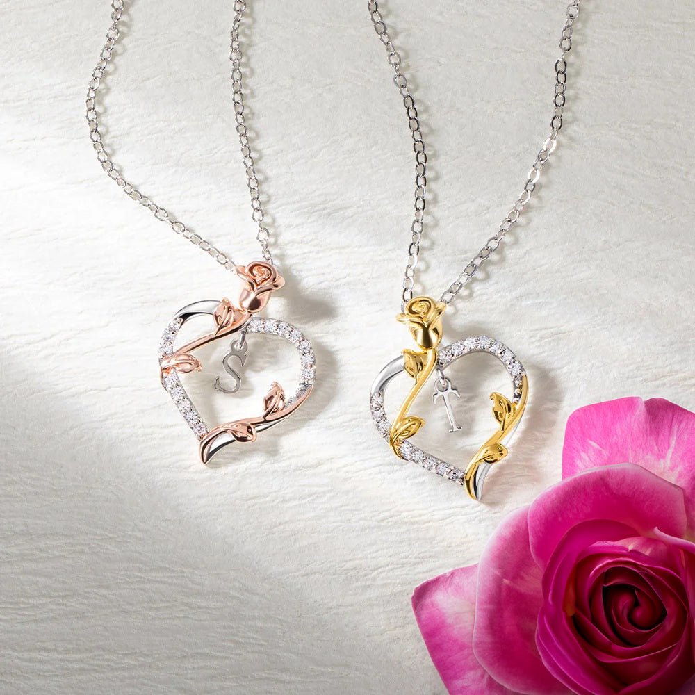 Two Tone Rose Necklace with Personalised Initial - United Bracelets