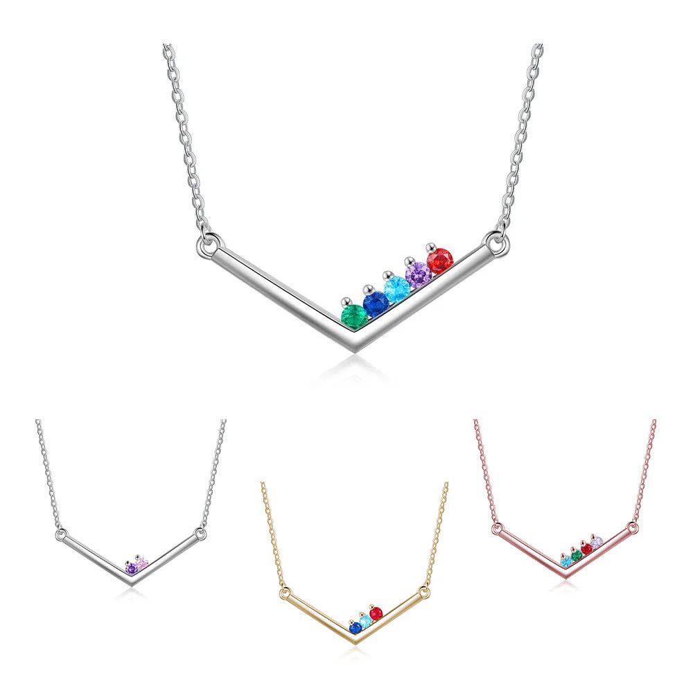 V Bar Necklace with Personalised Birthstones - United Bracelets